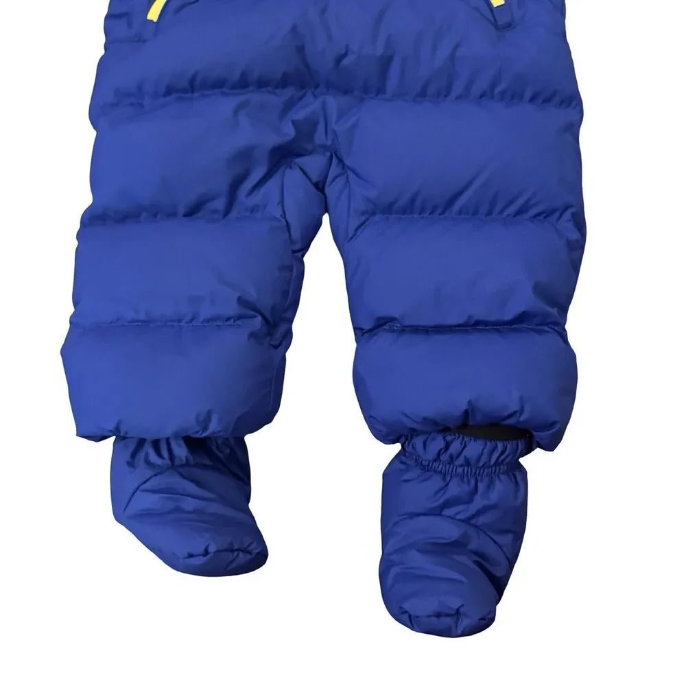 NWT Ralph Lauren Baby Snowsuit Blue, Hooded, 9 Months $195 Yellow‎ Pony